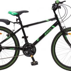 Promo 🔔 Amigo Rock Mountainbike 24 Inch - Voor Jongens En Meisjes - Met 18 Versnellingen - Zwart/Groen 😀