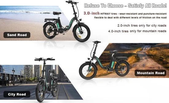 Gloednieuw ???? HITWAY E Bike Fat Tire Opvouwbare Elektrische Fiets, 250W/36V/11,2Ah Batterij, 20 Inch ❤️ 7 Gloednieuw ???? HITWAY E Bike Fat Tire Opvouwbare Elektrische Fiets, 250W/36V/11,2Ah Batterij, 20 Inch ❤️ - Afbeelding 7