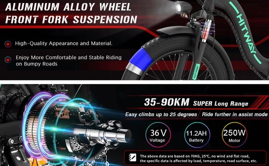 Gloednieuw ???? HITWAY E Bike Fat Tire Opvouwbare Elektrische Fiets, 250W/36V/11,2Ah Batterij, 20 Inch ❤️ 8 Gloednieuw ???? HITWAY E Bike Fat Tire Opvouwbare Elektrische Fiets, 250W/36V/11,2Ah Batterij, 20 Inch ❤️ - Afbeelding 8