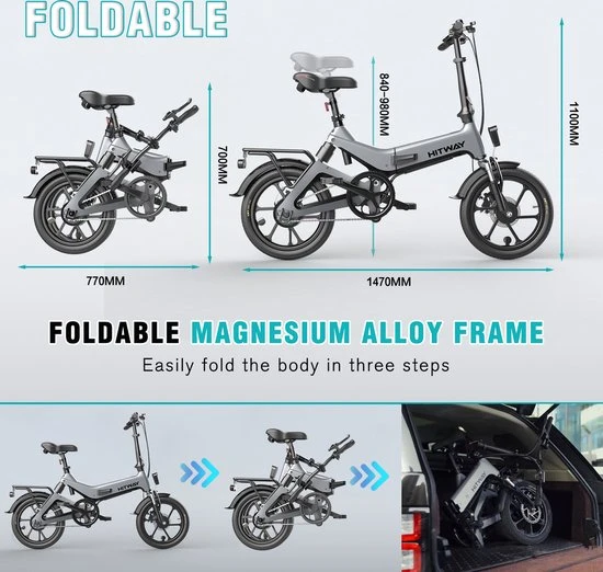 Coupon ???? Hitway Elektrische Plooifiets | Opvouwbare E-bike | 16 Inch | 250W Motor | Grijs/Zwart ???? 7 Coupon ???? Hitway Elektrische Plooifiets | Opvouwbare E-bike | 16 Inch | 250W Motor | Grijs/Zwart ???? - Afbeelding 7