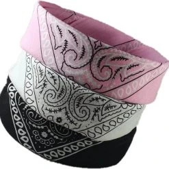 Promo ???? Merkloos Femur - 3Pack Vintage Bandana Boeren Zakdoek Hoofdband Classic Paisley Accessoires Sport - Zwart Wit Roze ❤️