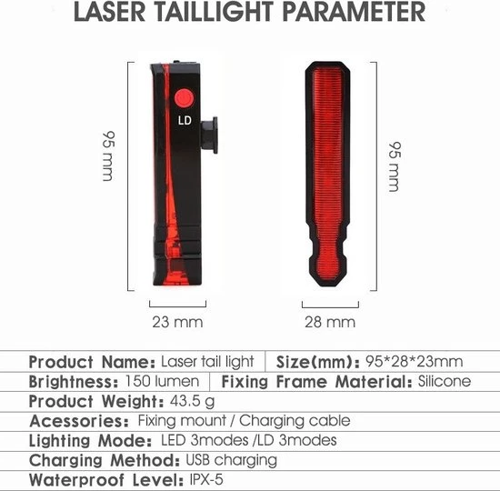 Gloednieuw ???? NA Fietsverlichting USB Oplaadbaar Fiets Achterlicht LED Laser ✨ 11 Gloednieuw ???? NA Fietsverlichting USB Oplaadbaar Fiets Achterlicht LED Laser ✨ - Afbeelding 11