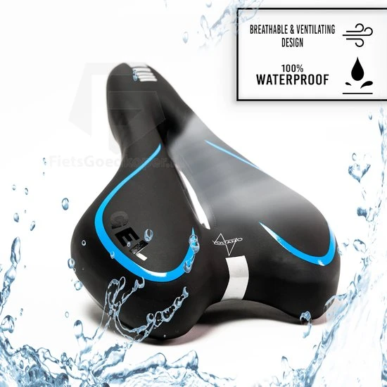 Promo ❤️ Voltano Trekking Fietszadel - Comfortabel Gel Zadel - Met Uitsparing - Inclusief Zadelstrop - 100% Waterdicht - Unisex - Zwart / Blauw ???? 4 Promo ❤️ Voltano Trekking Fietszadel - Comfortabel Gel Zadel - Met Uitsparing - Inclusief Zadelstrop - 100% Waterdicht - Unisex - Zwart / Blauw ???? - Afbeelding 4