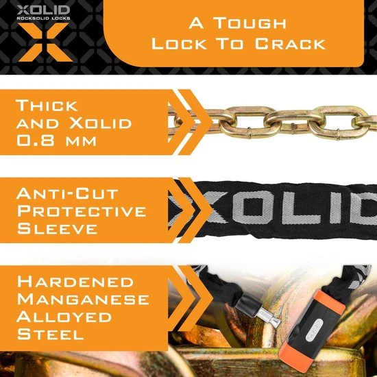 Uitgang ⌛ Xolid Kettingslot Fiets - Grijs Fietsslot Ketting - Slot 120CM ❤️ 4 Uitgang ⌛ Xolid Kettingslot Fiets - Grijs Fietsslot Ketting - Slot 120CM ❤️ - Afbeelding 4
