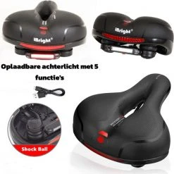 Aanbiedingen ⭐ IBright Gel Fietszadel Met LED Oplaadbare Achterlicht - USB Oplaadbaar - Fietsverlichting Met 6 Functie's - Dames / Heren - Waterdicht - Gratis Zadelstrop - USB Oplaadkabel - Zwart 👏 -AGU WINKLE 550x550 543