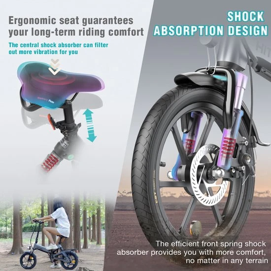Coupon ???? Hitway Elektrische Plooifiets | Opvouwbare E-bike | 16 Inch | 250W Motor | Grijs/Zwart ???? 5 Coupon ???? Hitway Elektrische Plooifiets | Opvouwbare E-bike | 16 Inch | 250W Motor | Grijs/Zwart ???? - Afbeelding 5