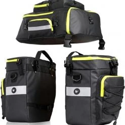 Kopen ???? Fietstassen Dubbel Rugzak Fietstas Rugtas Bagagedrager Fiets Regenhoes Zwart Groen 60L - RHINOWALK ????