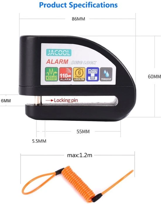 Beste Pirce ???? VINZ Elbroes Schijfremslot / Remschijfslot Met Alarm / Motorslot / Scooterslot Zwart 6 Mm ⌛ 5 Beste Pirce ???? VINZ Elbroes Schijfremslot / Remschijfslot Met Alarm / Motorslot / Scooterslot Zwart 6 Mm ⌛ - Afbeelding 5